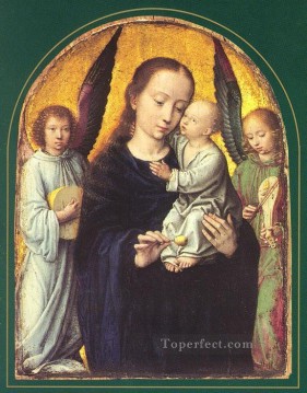 David Gerardo Painting - María y el Niño con dos ángeles haciendo música Gerard David